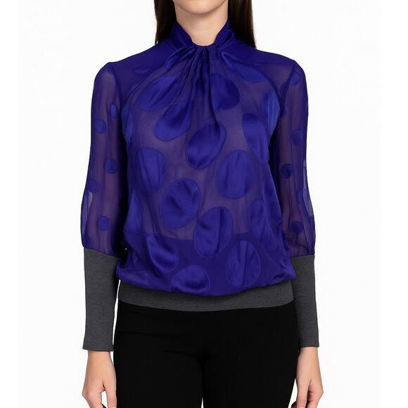 Y2K Love Moschino Sheer Embroidered Polka Dot Blouse Wool Preppy Workwear Office - Picture 3 of 7